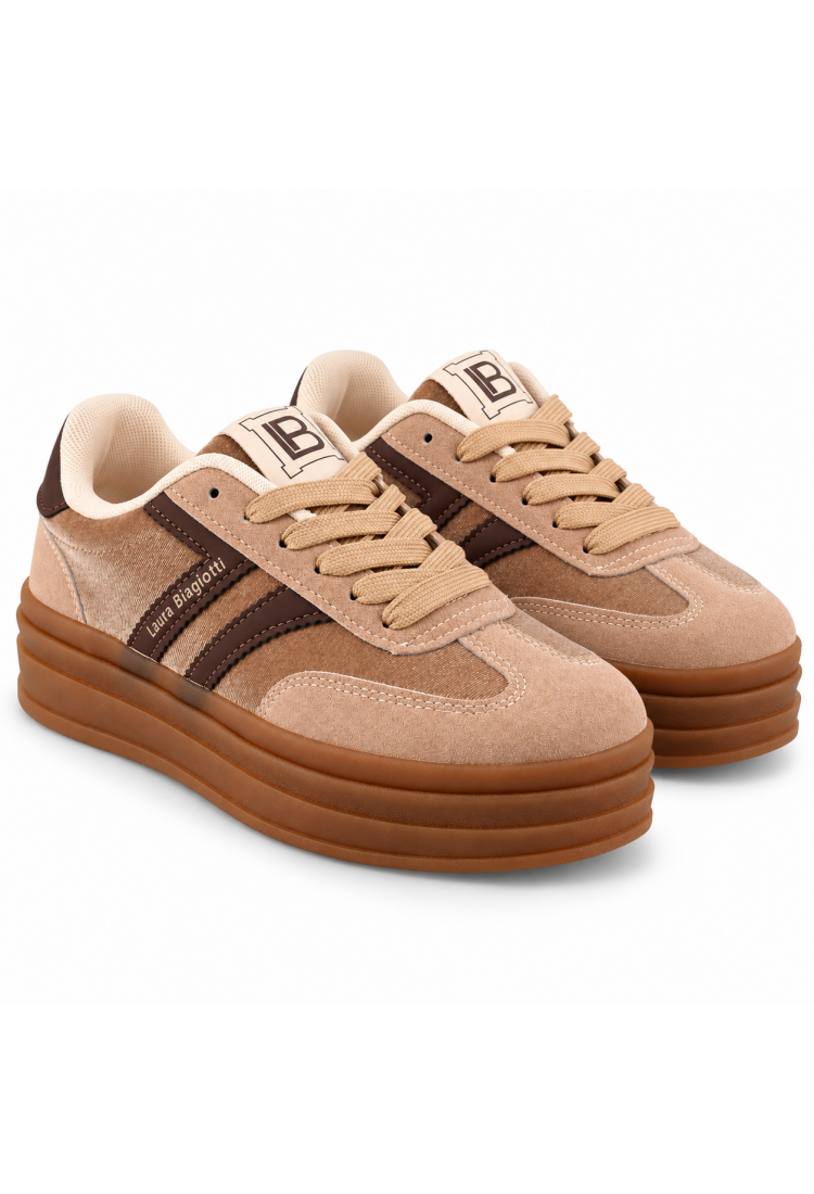 Laura Biagiotti - Γυναικεία Flatform Sneakers Suede Μπεζ  LB-9805
