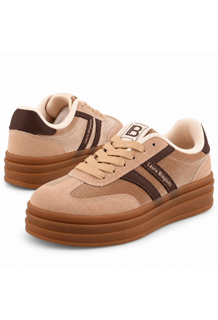 Laura Biagiotti - Γυναικεία Flatform Sneakers Suede Μπεζ  LB-9805