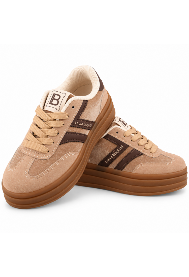 Laura Biagiotti - Γυναικεία Flatform Sneakers Suede Μπεζ  LB-9805