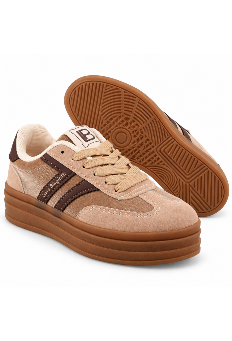 Laura Biagiotti - Γυναικεία Flatform Sneakers Suede Μπεζ  LB-9805