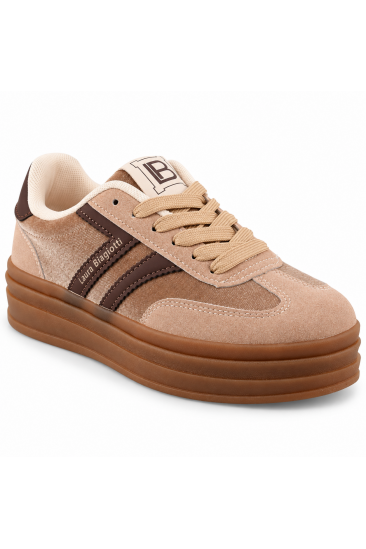 Laura Biagiotti - Γυναικεία Flatform Sneakers Suede Μπεζ  LB-9805