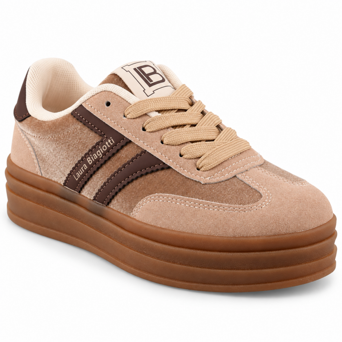 Laura Biagiotti - Γυναικεία Flatform Sneakers Suede Μπεζ  LB-9805 - Καφε