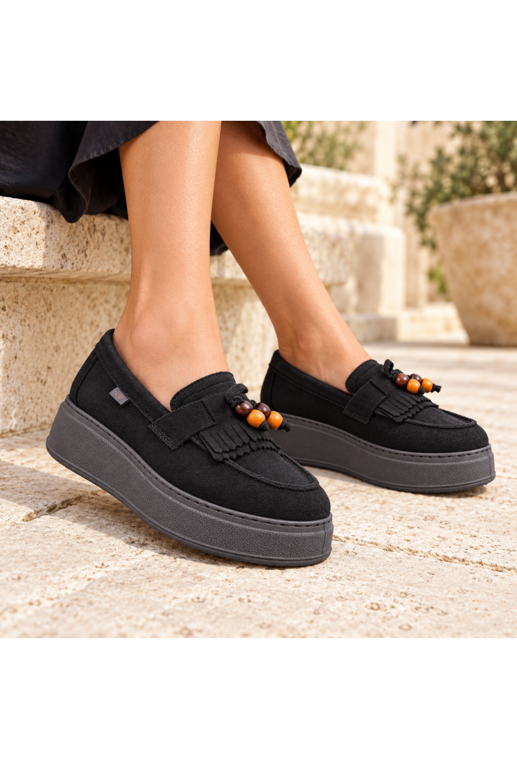 Γυναικεία Μποτάκια Flatform Μαύρα και Μπεζ με Διακοσμητικές Χάντρες  by Laura Biagiotti   LB-9850