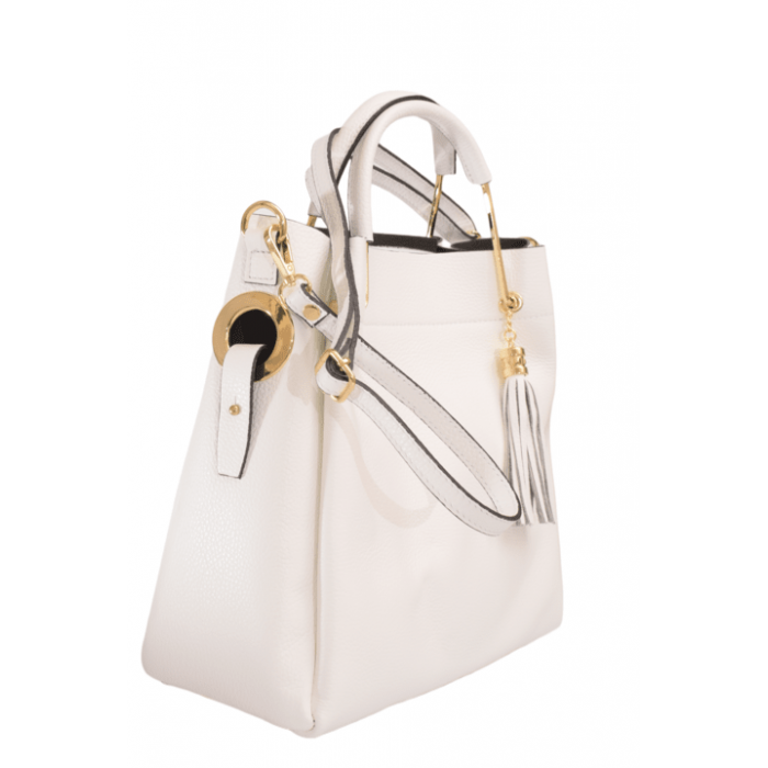 033-L-5-150 Δερμάτινη Τσάντα Ώμου - Λευκο