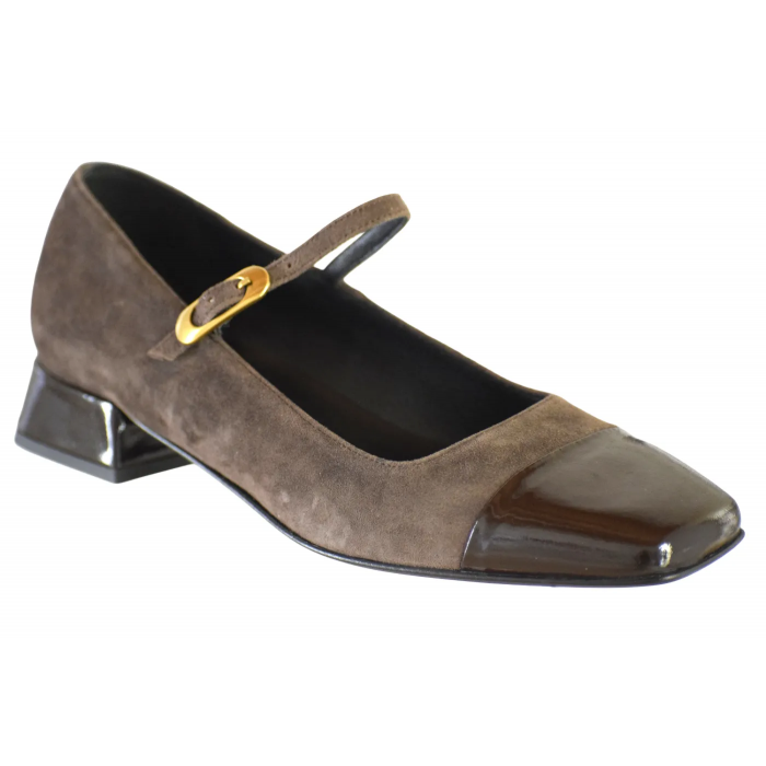 Mary Jane Γόβα Καστόρι με λεπτομέρεια Λουστρίνι by Maison Minrelle 13232012 - Καφε