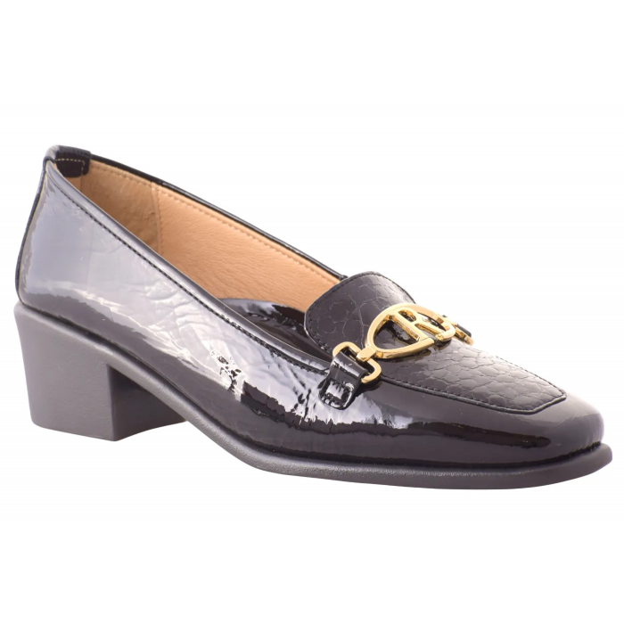 Γόβα Ανατομική Λουστρίνι με αγκράφα και κροκό  λεπτομέρεια,  4,5 cm - by  Relax Anatomic | E-5276-392 - Μαυρο