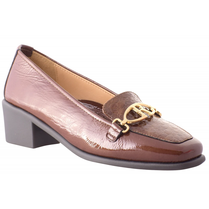 Γόβα Ανατομική Λουστρίνι με αγκράφα και κροκό  λεπτομέρεια,  4,5 cm - by  Relax Anatomic | E-5276-392 - Καφε