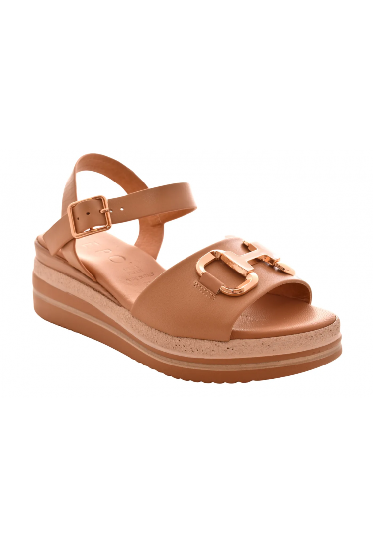 Γυναικεία Δερμάτινα  Πέδιλα με Χρυσή Αγκράφα & Ανατομικό Πάτο | 18207-Ε6