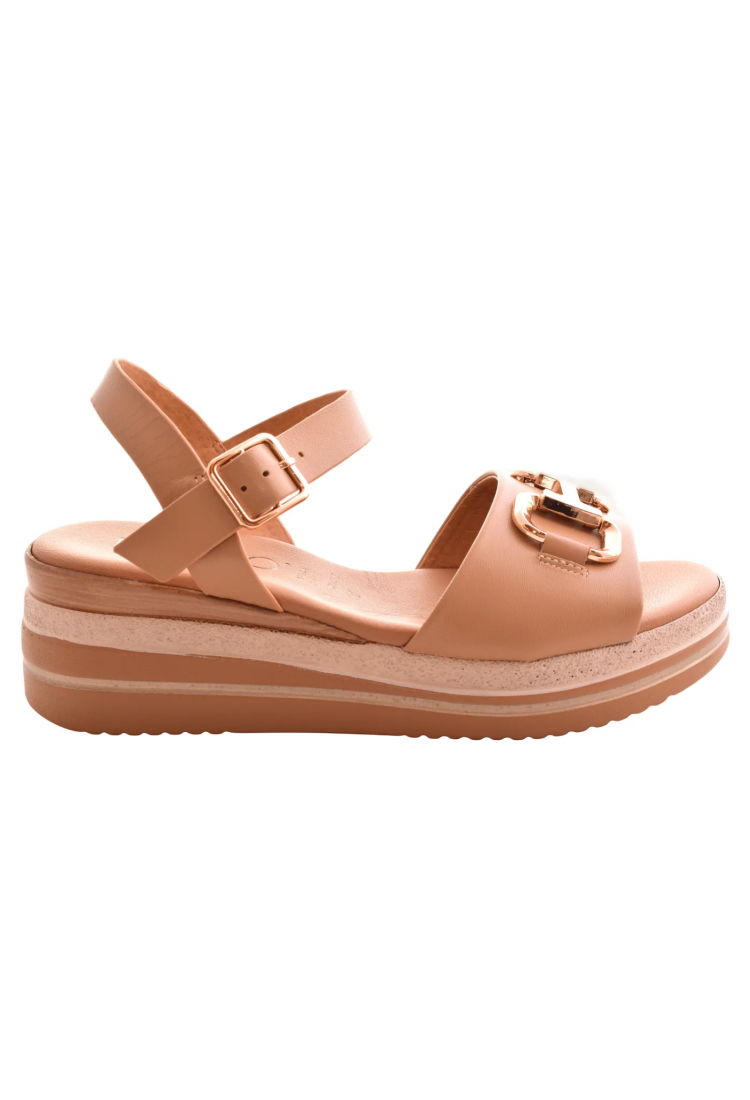 Γυναικεία Δερμάτινα  Πέδιλα με Χρυσή Αγκράφα & Ανατομικό Πάτο | 18207-Ε6