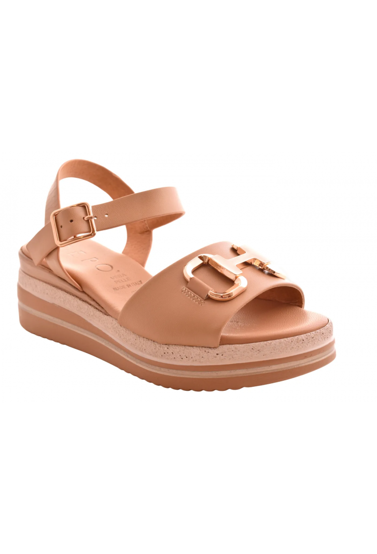 Γυναικεία Δερμάτινα  Πέδιλα με Χρυσή Αγκράφα & Ανατομικό Πάτο | 18207-Ε6