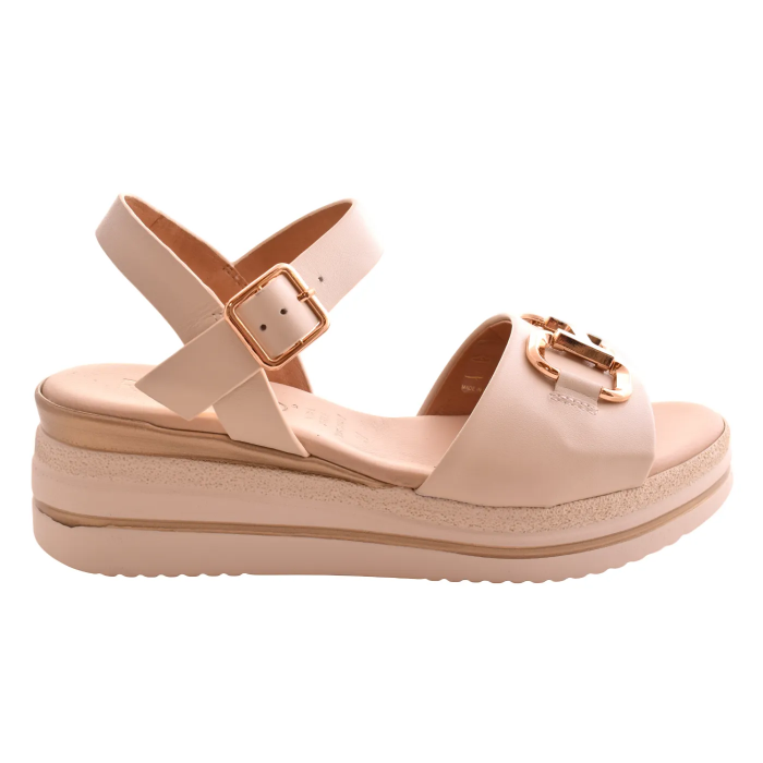 Γυναικεία Δερμάτινα  Πέδιλα με Χρυσή Αγκράφα & Ανατομικό Πάτο | 18207-Ε6 - Ιβουαρ