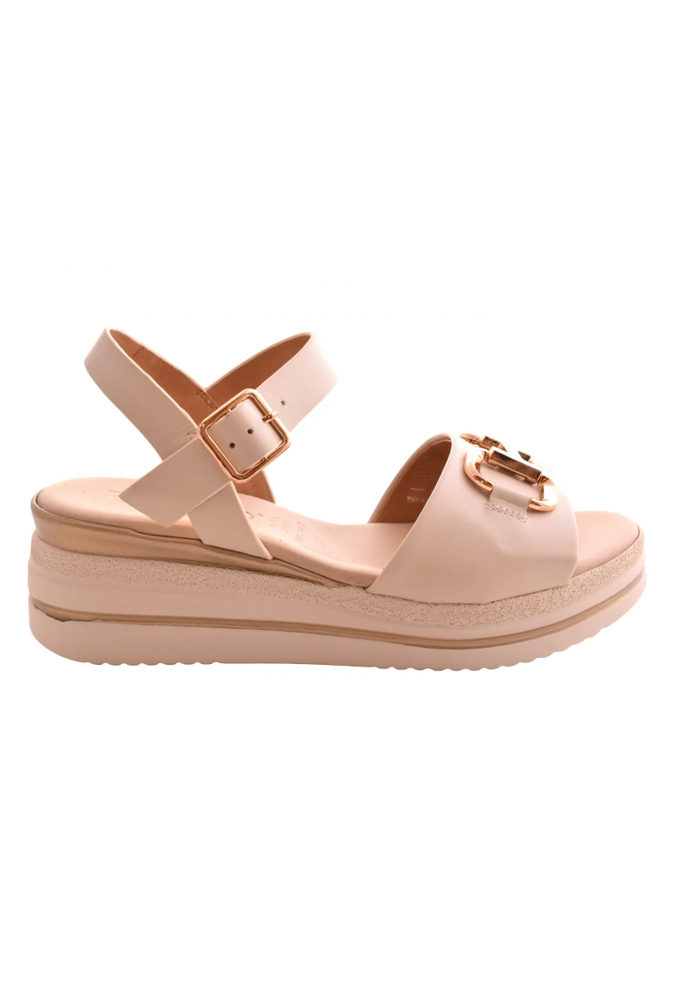 Γυναικεία Δερμάτινα  Πέδιλα με Χρυσή Αγκράφα & Ανατομικό Πάτο | 18207-Ε6