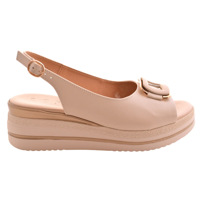 Γυναικεία Δερμάτινα  Πέδιλα  5 cm και Ανατομικό Πάτο by Repo | 18208-E6 - Ιβουαρ