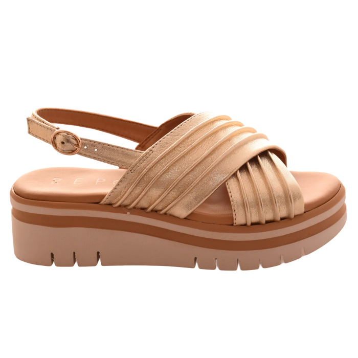 Γυναικεία Δερμάτινα  Πέδιλα 5,5 εκ με χιαστί φάσες και Ανατομικό Πάτο by REPO | 54246-Ε6 - Πλατίνα