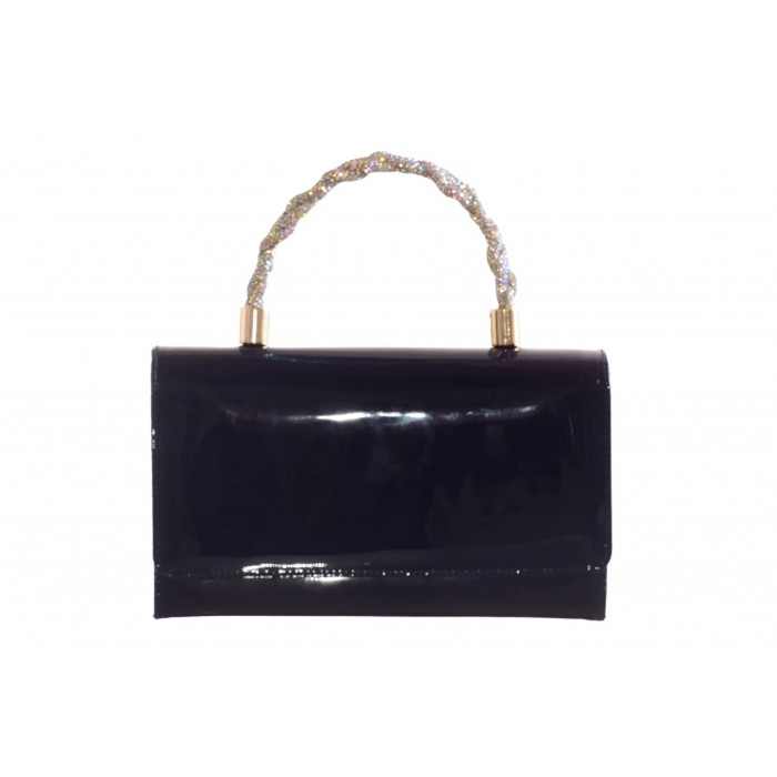 Δερμάτινο Τσαντάκι Αμπιγιέ με στρασ χερούλι  Σχ - 3505-SL - Μαυρο