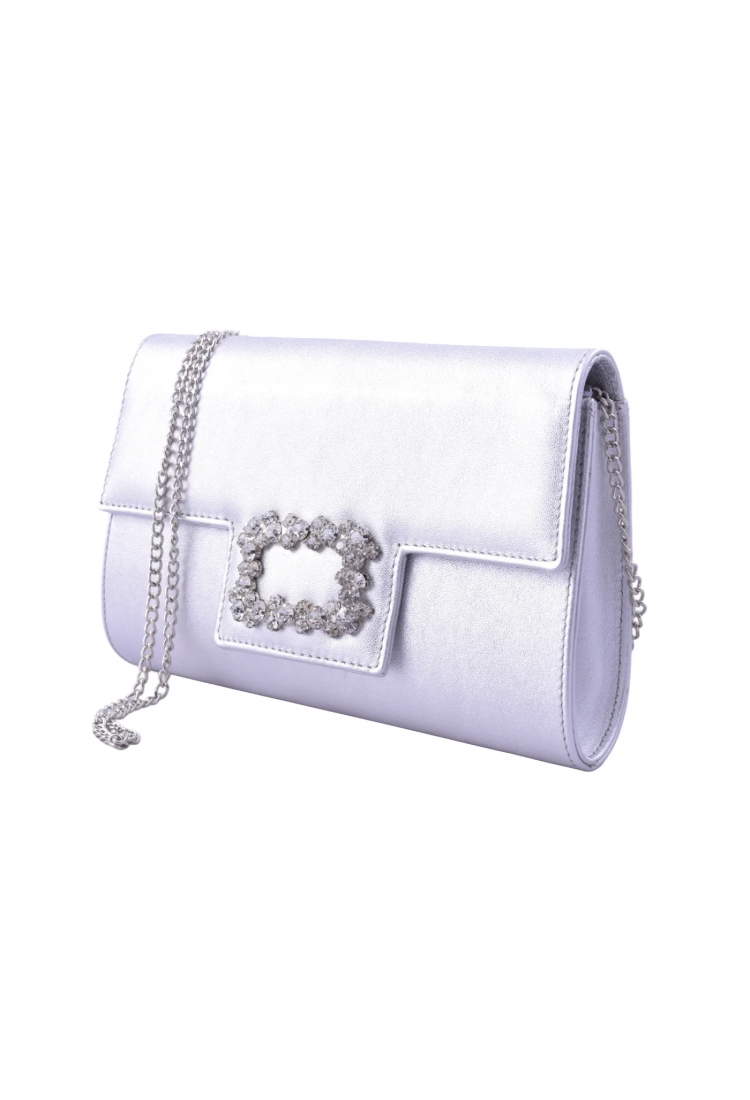 Χειροποίητη Αμπιγιέ Δερμάτινη Τσάντα Φάκελος με Κρυστάλλινη Αγκράφα  Σχ - 3604-SL