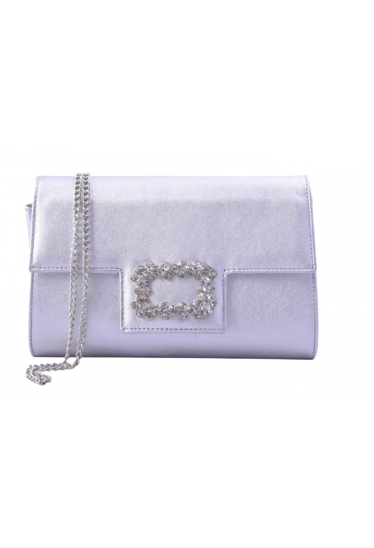 Χειροποίητη Αμπιγιέ Δερμάτινη Τσάντα Φάκελος με Κρυστάλλινη Αγκράφα  Σχ - 3604-SL