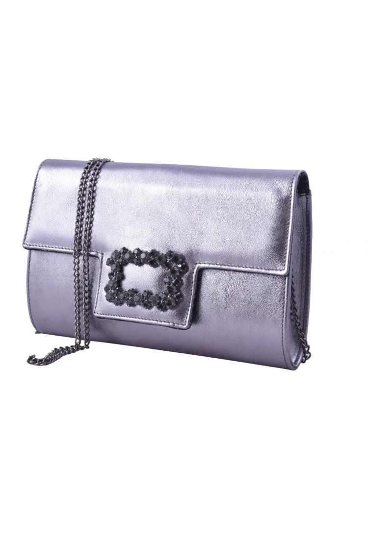 Χειροποίητη Αμπιγιέ Δερμάτινη Τσάντα Φάκελος με Κρυστάλλινη Αγκράφα  Σχ - 3604-SL