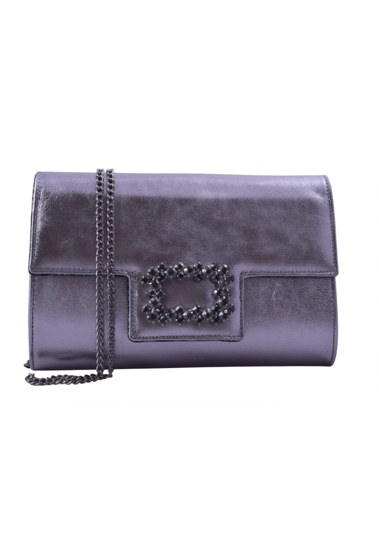 Χειροποίητη Αμπιγιέ Δερμάτινη Τσάντα Φάκελος με Κρυστάλλινη Αγκράφα  Σχ - 3604-SL