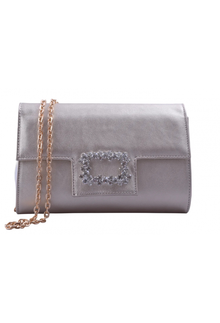 Χειροποίητη Αμπιγιέ Δερμάτινη Τσάντα Φάκελος με Κρυστάλλινη Αγκράφα  Σχ - 3604-SL