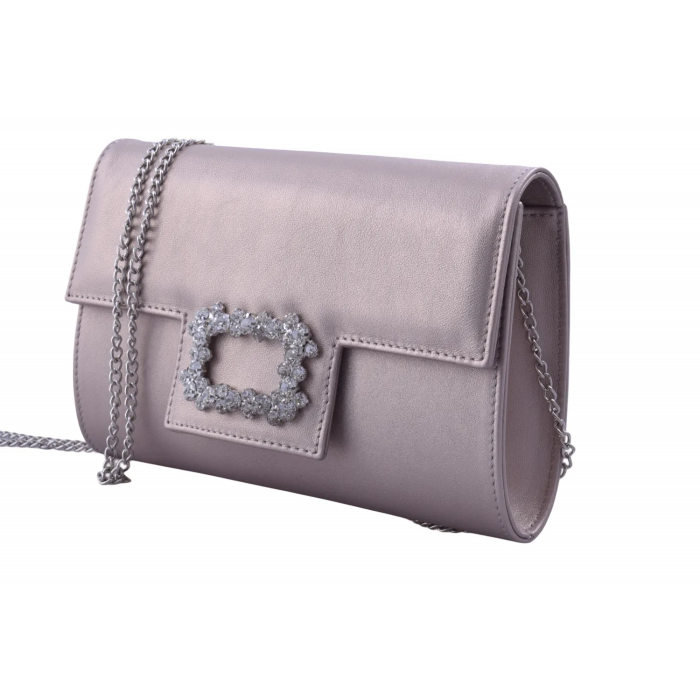 Χειροποίητη Αμπιγιέ Δερμάτινη Τσάντα Φάκελος με Κρυστάλλινη Αγκράφα  Σχ - 3604-SL - Αμμου