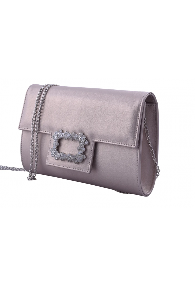 Χειροποίητη Αμπιγιέ Δερμάτινη Τσάντα Φάκελος με Κρυστάλλινη Αγκράφα  Σχ - 3604-SL