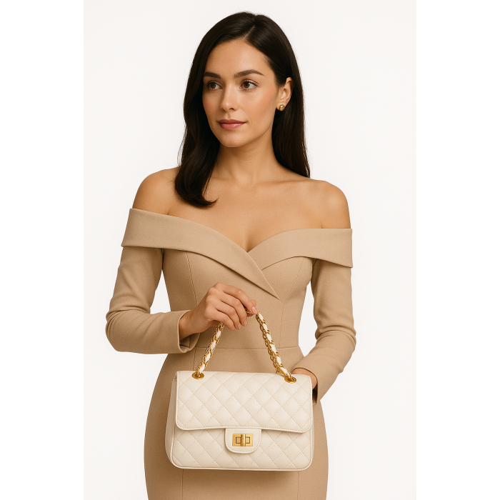 Δερμάτινη Γυναικεία Τσάντα   Ώμου και Χιαστί   19V69   - 10174 - Μπεζ