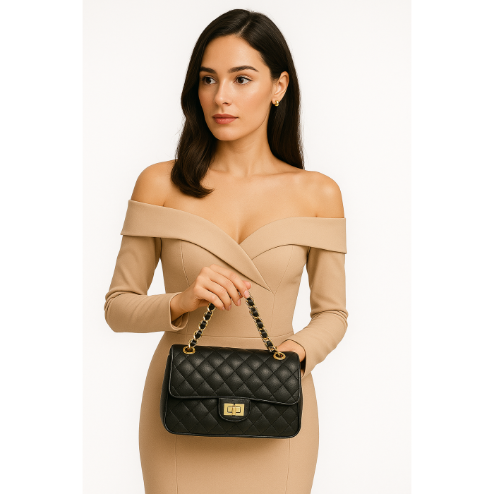 Δερμάτινη Γυναικεία Τσάντα   Ώμου και Χιαστί   19V69   - 10174 - Μαυρο