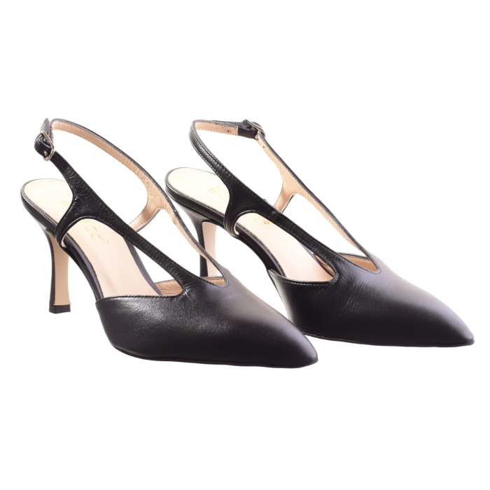 Γόβα δερμάτινη εξώφτερνη με 7,5 εκ τακούνι by Trace | K12-24 - Μαυρο