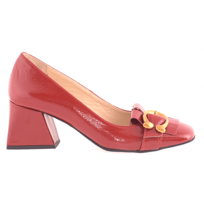 Γόβα από μαλακό λουστρίνι με καρέ τακούνι 6.0 εκ - France by Trace   |  X12-23-KX - Κοκκινο