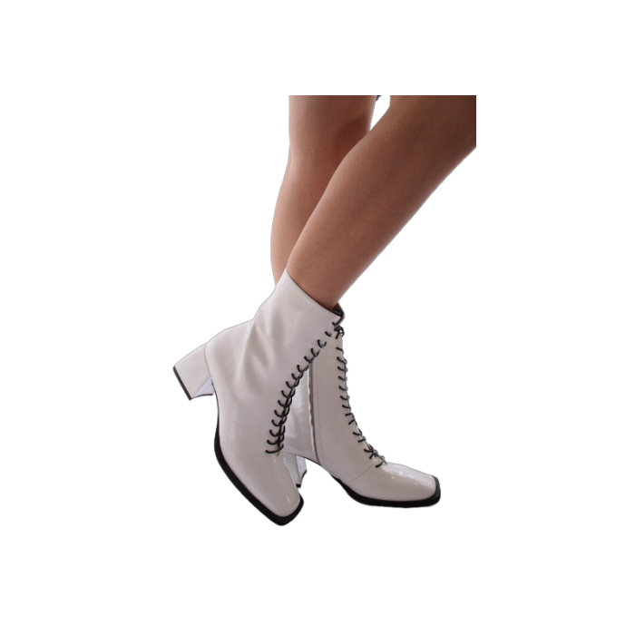 Μποτάκι με κορδόνια και φερμουάρ-Fazia -boot Trace - Λευκο