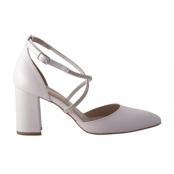 Νυφική Δερμάτινη Γόβα με strass cross-band - 8,5 εκ.  -  5011-SQ-MT - Λευκο Περλε