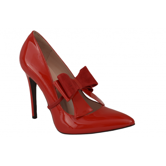 Γόβα Δερμάτινη - 11 cm - Sandra φιόγκος G5-Red-MT - Κοκκινο