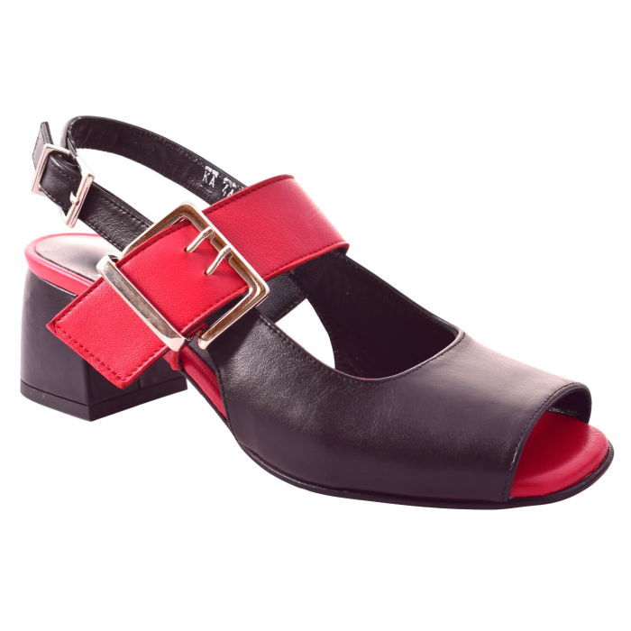 Δερμάτινα Πέδιλα Βαβουλάς 6.5 εκ τακούνι - 44.059-VAV - Μαύρο Κόκκινο