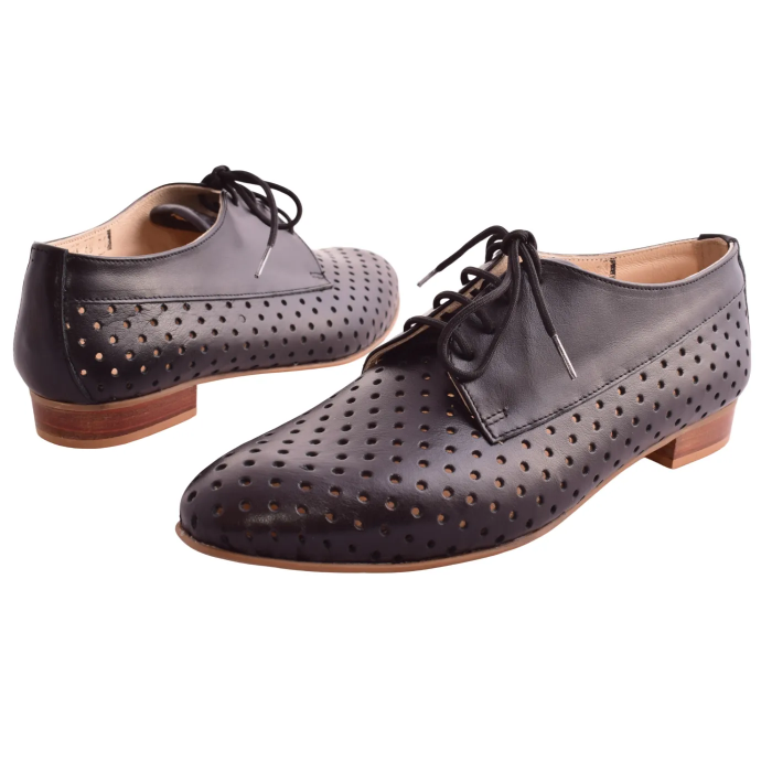 Γυναικείο Δερμάτινο Oxford Διάτρητο – Βαβουλάς  45.021-VAV - Μαυρο