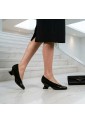 Δερμάτινες Γόβες με Ιδιαίτερο Γεωμετρικό Τακούνι – Μαύρο Καστόρι & Λουστρίνι  - 45.046-VAV