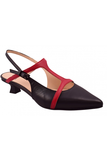 Δερμάτινες Slingback Γόβες Βαβουλάς – Δίχρωμες με Kitten Heel 4 εκ.    48.032-VAV