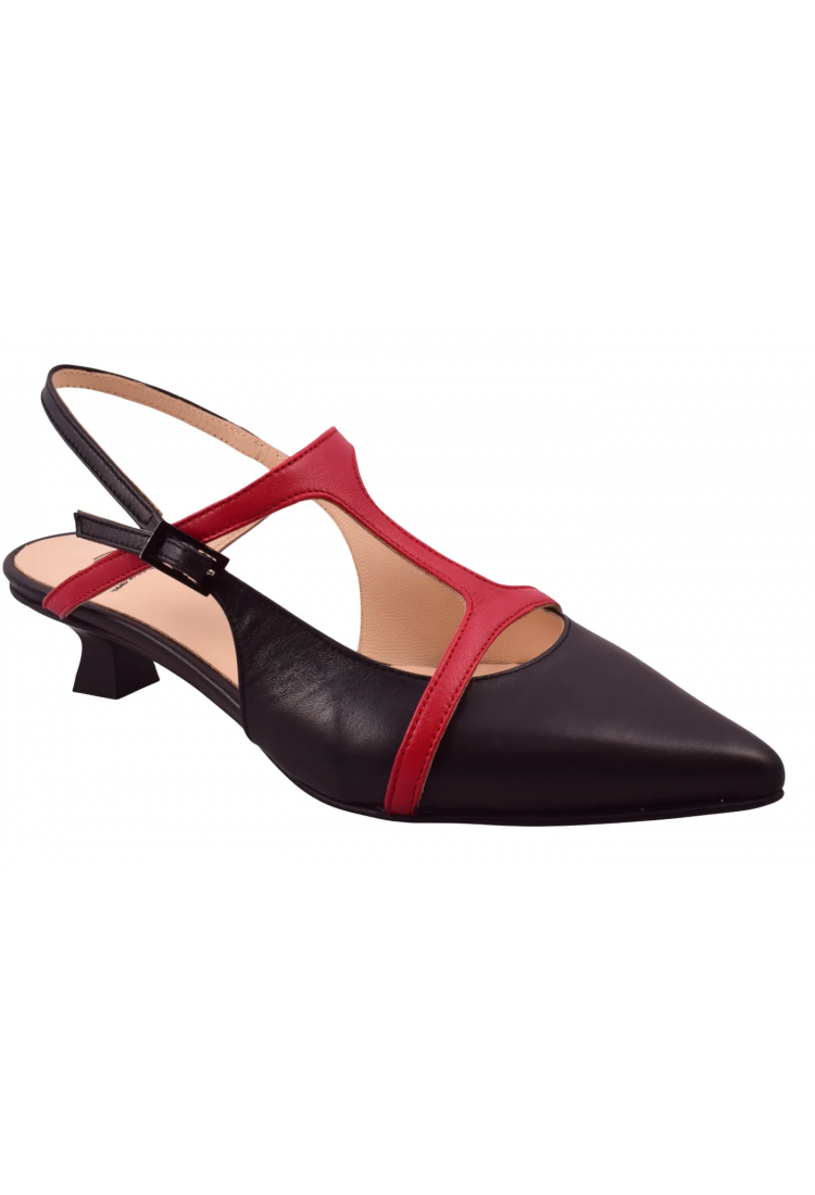 Δερμάτινες Slingback Γόβες Βαβουλάς – Δίχρωμες με Kitten Heel 4 εκ.    48.032-VAV