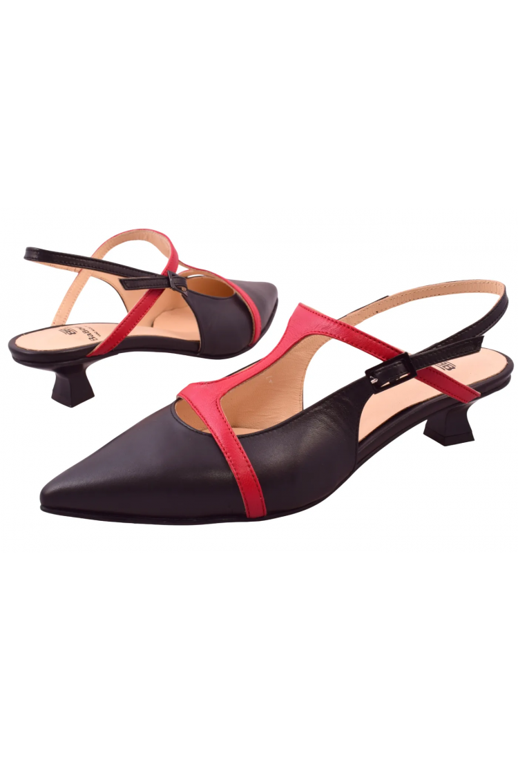 Δερμάτινες Slingback Γόβες Βαβουλάς – Δίχρωμες με Kitten Heel 4 εκ.    48.032-VAV