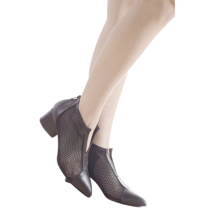 Δερμάτινα μποτάκια με δίχτυ φελτιρέ  |  48.051-VAV - Μαυρο