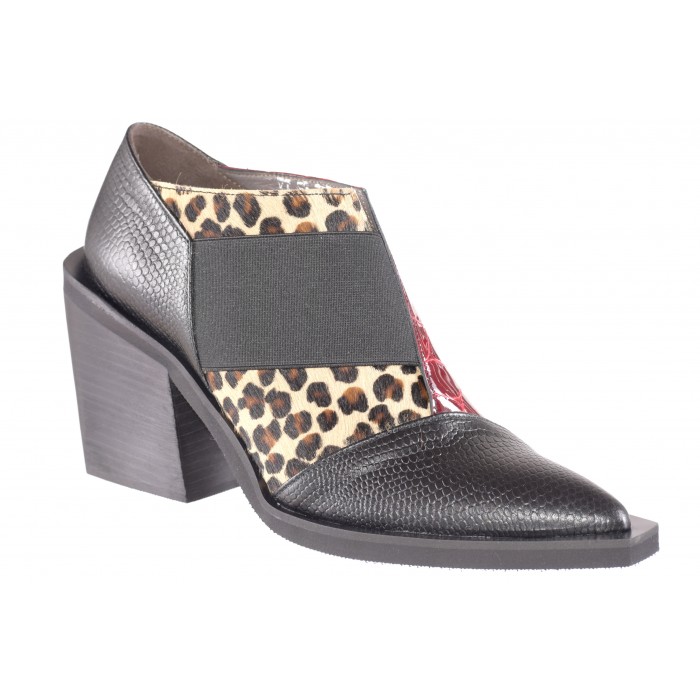 Μποτάκι  Αστράγαλου Leopard and Croc by Vavoulas     50.068-VAV - Μαύρο Κόκκινο