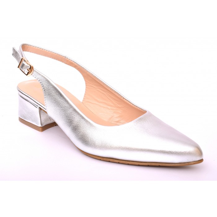 Γόβα Εξώφτερνη Δερμάτινη   Elly Silver by Trace - 3,5 εκ τακούνι - Ασημι