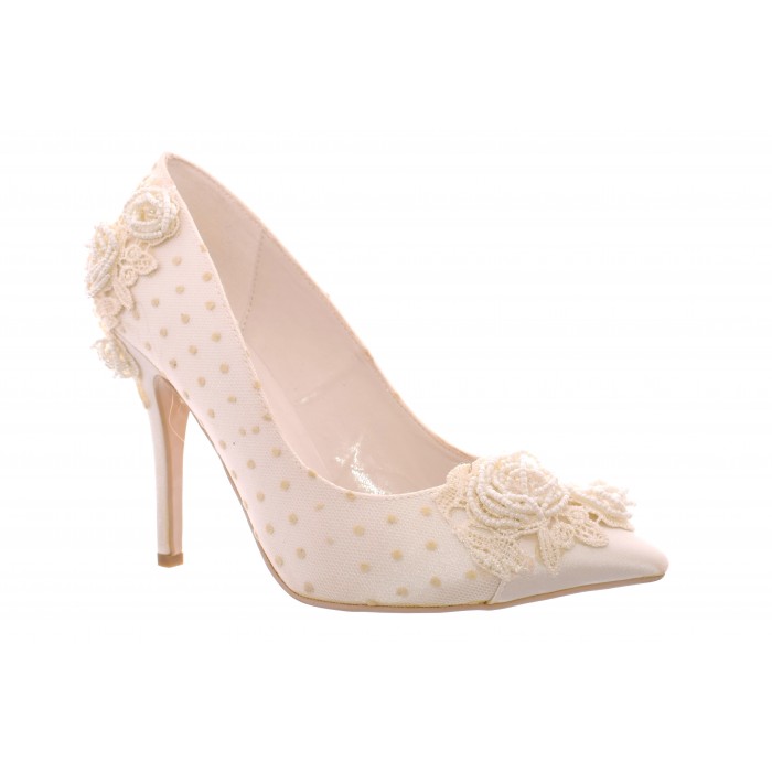 Νυφική Γόβα Σάτιν by Menburn  Adorno Flores  06645 - Ιβουαρ