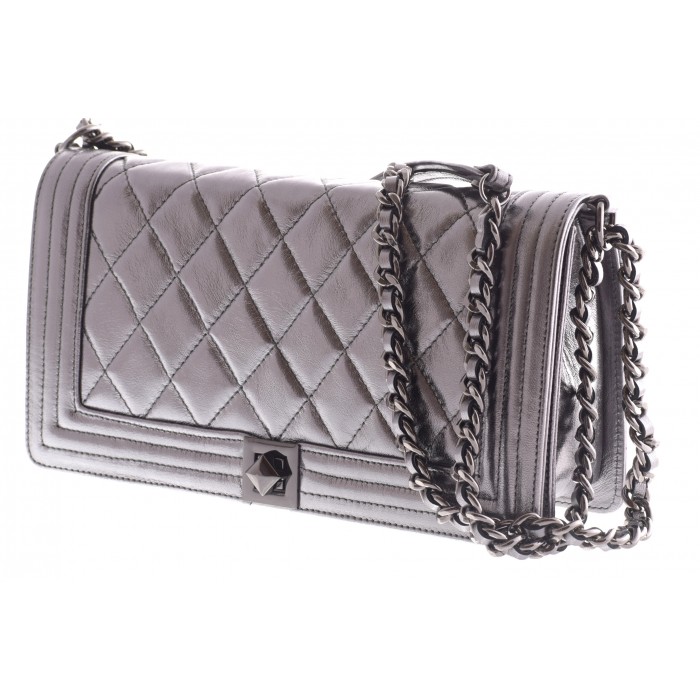 Τσάντα Ώμου Δερμάτινη  καπιτονέ  | 2971- SL - Ατσαλι