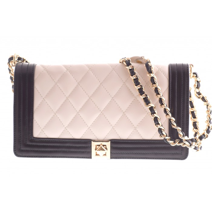 Τσάντα Ώμου Δερμάτινη  καπιτονέ  | 2671 - Ivory | Μαύρο