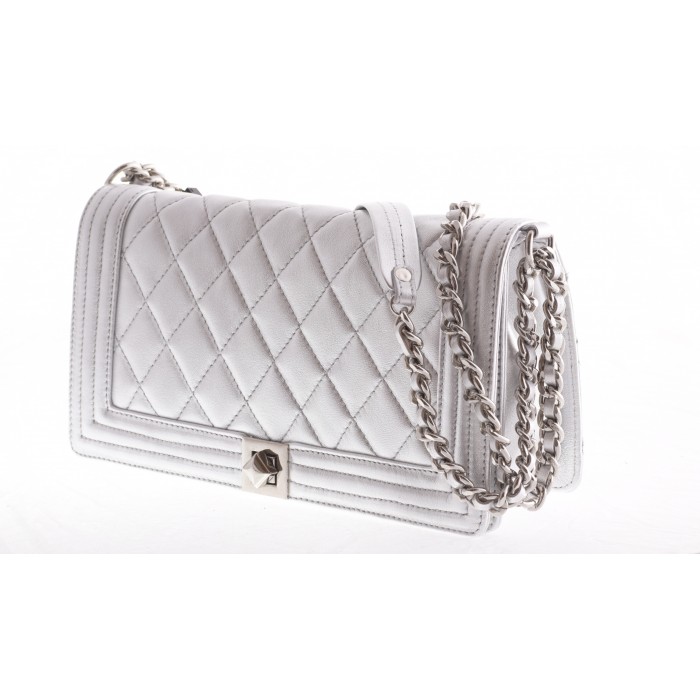 Τσάντα Ώμου Δερμάτινη  καπιτονέ  | 2671 - Ασημι