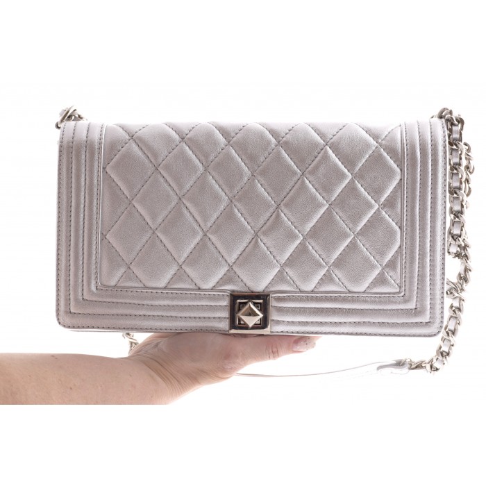 Τσάντα Ώμου Δερμάτινη  καπιτονέ  | 2671 - Ασημι